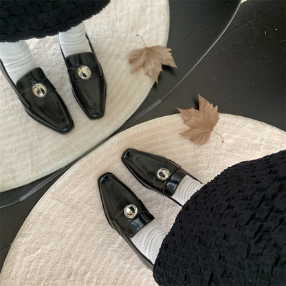 autumn new slip-on loafers trendy pointed toe small leather shoes women's commuting flat bottom temperament all-match single shoes