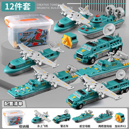 genuine children's magnetic transformer robot diamond building blocks magnetic boy toys magnetic assembly engineering vehicle