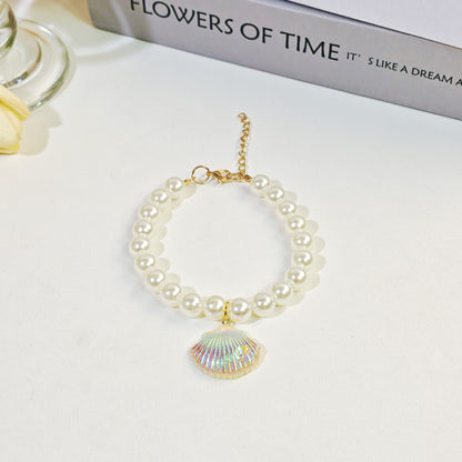Pet cat devon kitten dog pearl necklace collar small fragrance breeze gemstone bow puppet accessories cross-border