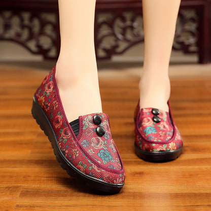 XQ/Xinqing female elderly single shoes high-grade flat heel casual belt buckle light and soft mother shoes old Beijing cloth shoes