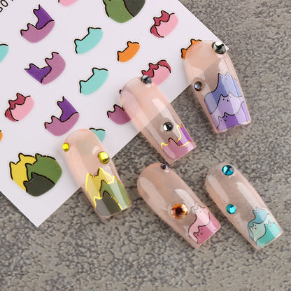 Hot Manicure 3D Adhesive Sticker Little Sweet Potato Summer Cute Bear Caterpillar Holographic Fish Art Nail Sticker