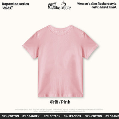 Neck shoulder short sleeve t-shirt explosive top new cotton slim low basic women's summer