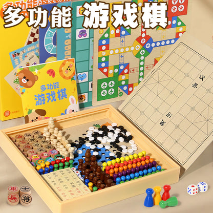 Wooden Multifunctional Indoor Games Chess, Ludo, Adult Interactive Board Game Gifts, Children's Toys Puzzle