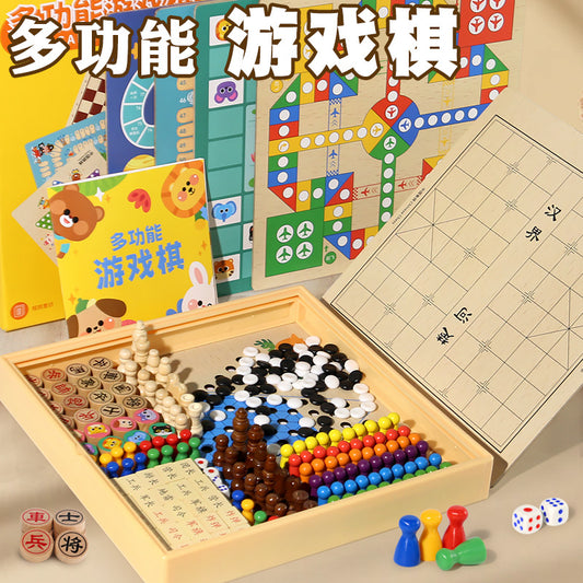 Wooden Multifunctional Indoor Games Chess, Ludo, Adult Interactive Board Game Gifts, Children's Toys Puzzle