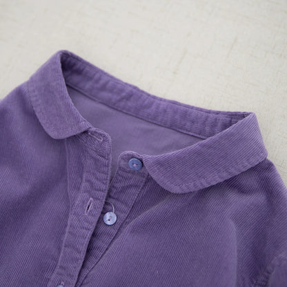 Doll collar shirring big swing dress long skirt washed cotton thin corduroy commuting literary girl autumn and winter