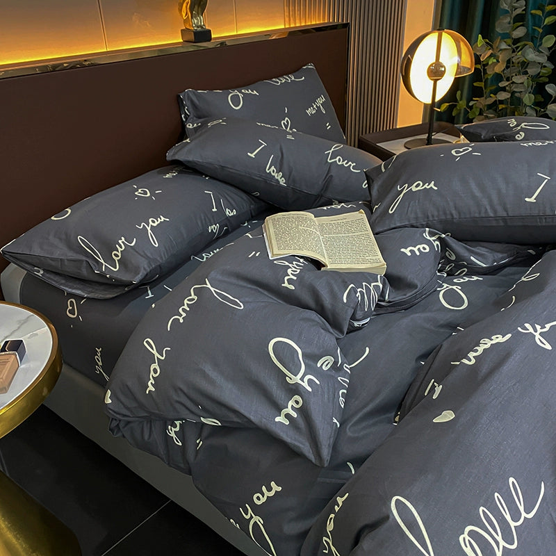 Internet celebrity cotton four-piece set pure cotton bedding bed pure color simple 100 quilt cover 1.8m fitted sheet three 4-piece set