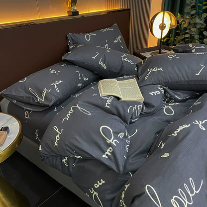 Internet celebrity cotton four-piece set pure cotton bedding bed pure color simple 100 quilt cover 1.8m fitted sheet three 4-piece set