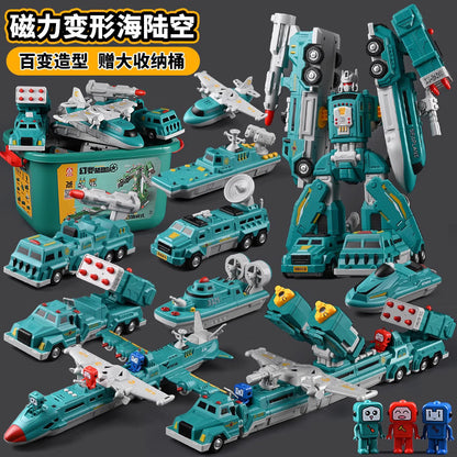 genuine children's magnetic transformer robot diamond building blocks magnetic boy toys magnetic assembly engineering vehicle
