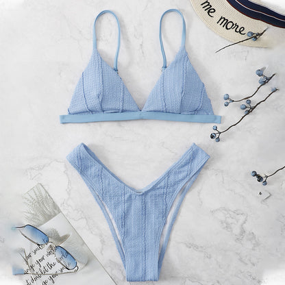 Sexy Triangle Bikini – Solid Color, Tie-Up Design, Split Swimsuit for Women, European & American Fashion
