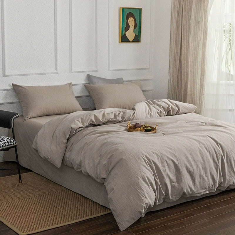 Simple cotton fitted sheet style naked sleeping solid color four-piece set