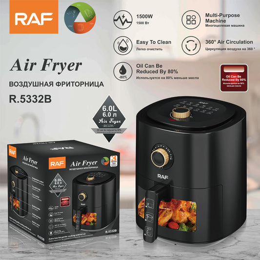 vailable in Black and White  RAF 6L Visual Air Fryer European Standard | Smoke-Free | Multi-Functional | Large-Capacity