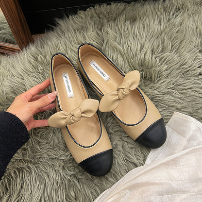 Small fragrance flat sole inner height single shoes women's  spring and autumn new French temperament bow white Mary Jane shoes