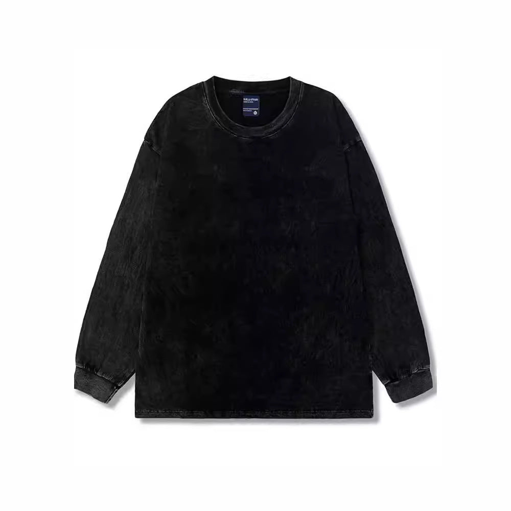 Retro trendy brand washed distressed long sleeve T-shirt base shirt oversize male and female couples American