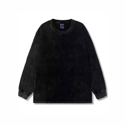 Retro trendy brand washed distressed long sleeve T-shirt base shirt oversize male and female couples American