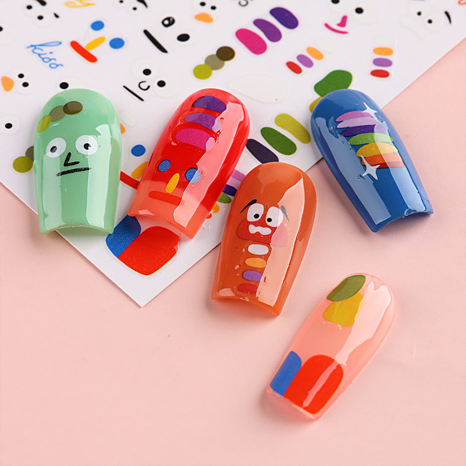 Hot Manicure 3D Adhesive Sticker Little Sweet Potato Summer Cute Bear Caterpillar Holographic Fish Art Nail Sticker