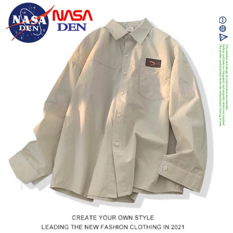 NASA joint Japanese workwear shirt women's long-sleeved loose oversized shirt women's American-style trendy brand retro casual jacket