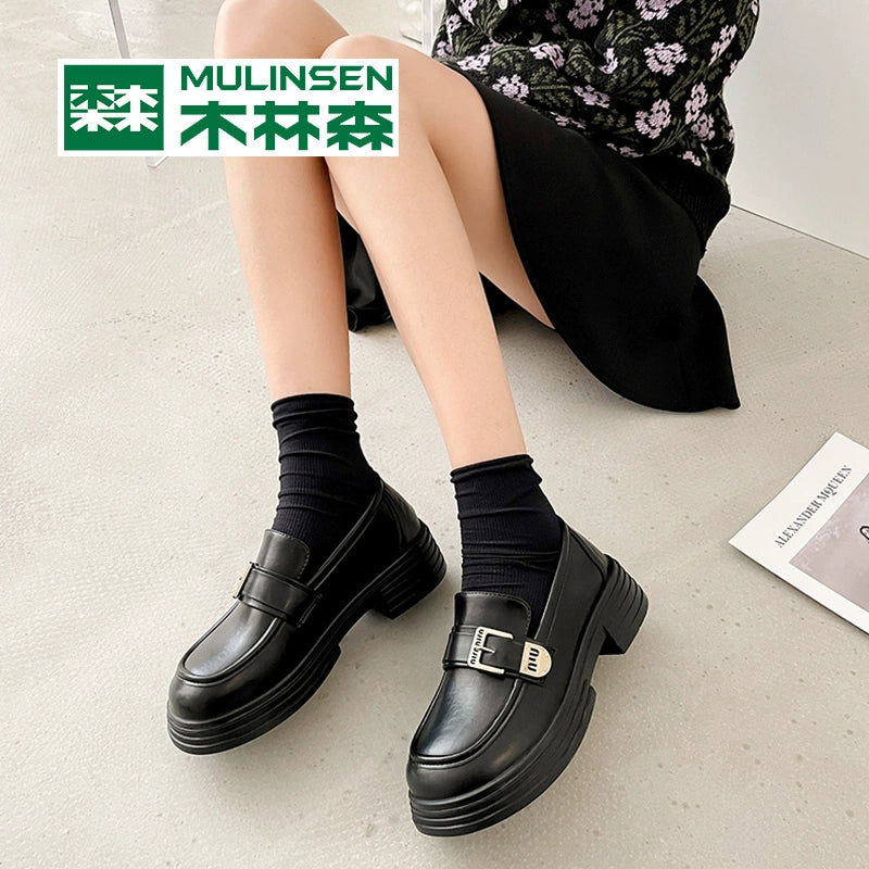 Mulinsen loafers women's new spring commuting soft bottom Japanese single shoes flat bottom British style small leather shoes women