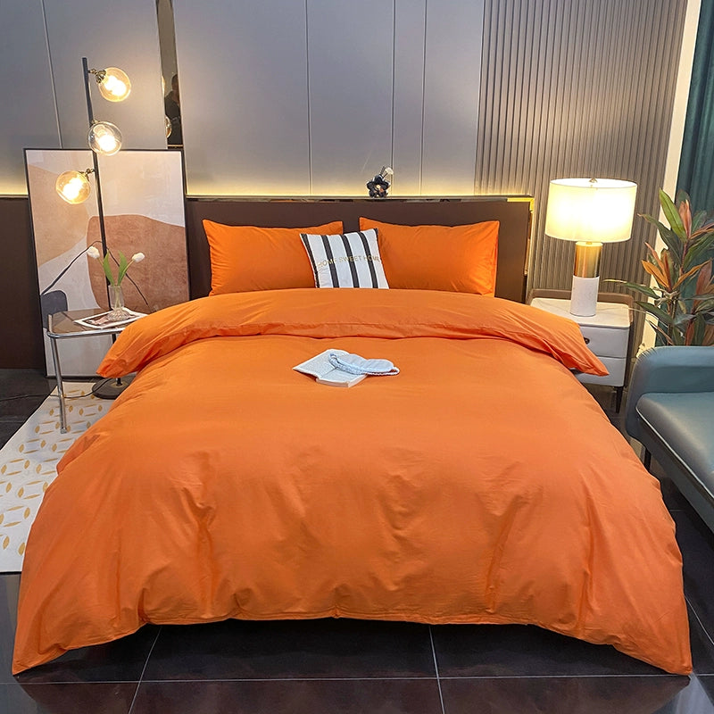 Internet celebrity cotton four-piece set pure cotton bedding bed pure color simple 100 quilt cover 1.8m fitted sheet three 4-piece set