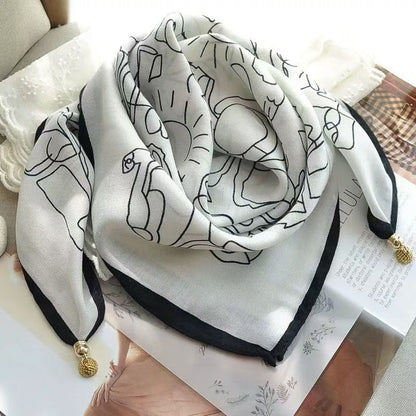 warm square scarf, magnetic buckle, triangle silk scarf, cotton scarf, women's spring, autumn and winter, style scarf, temperament and versatile