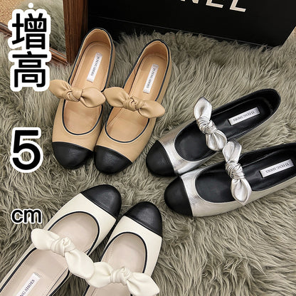 Small fragrance flat sole inner height single shoes women's  spring and autumn new French temperament bow white Mary Jane shoes