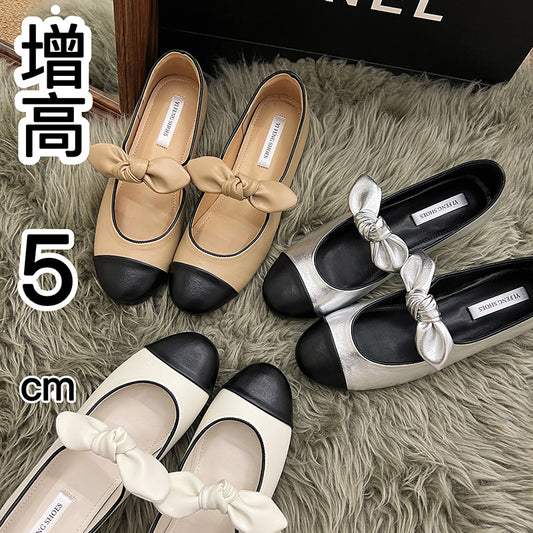 Small fragrance flat sole inner height single shoes women's  spring and autumn new French temperament bow white Mary Jane shoes