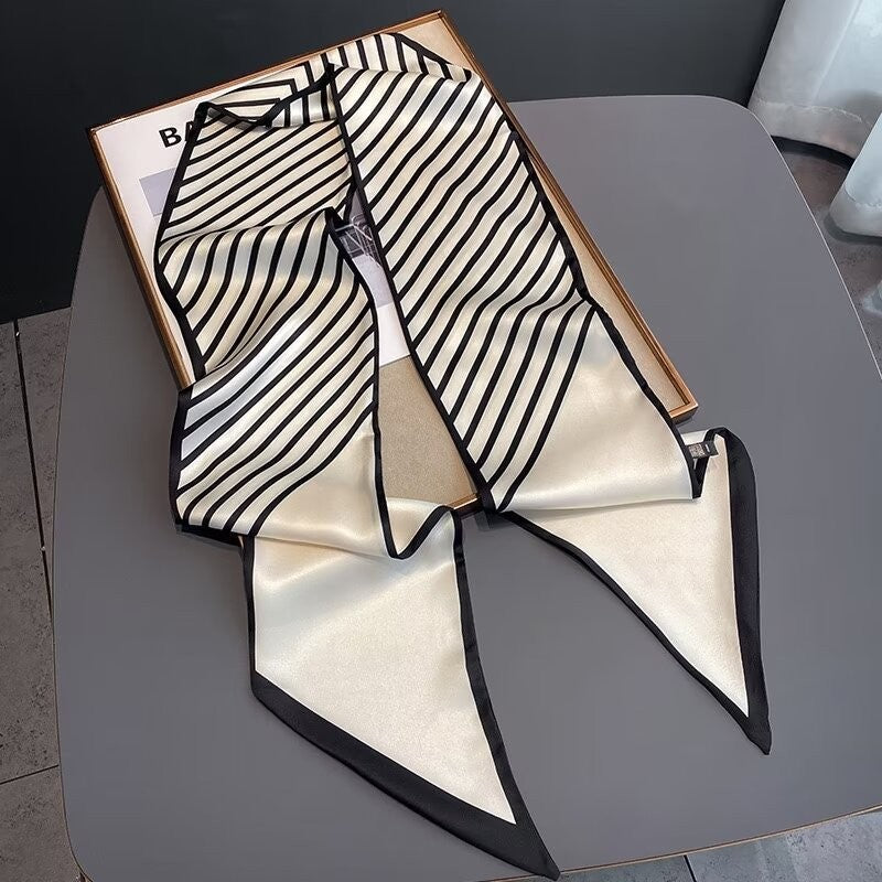 Long silk scarf, women's high-end small square scarf, spring and autumn black neck brace neck with shirt streamer and silk tie