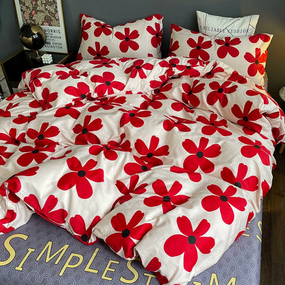 Internet celebrity cotton four-piece set pure cotton bedding bed pure color simple 100 quilt cover 1.8m fitted sheet three 4-piece set