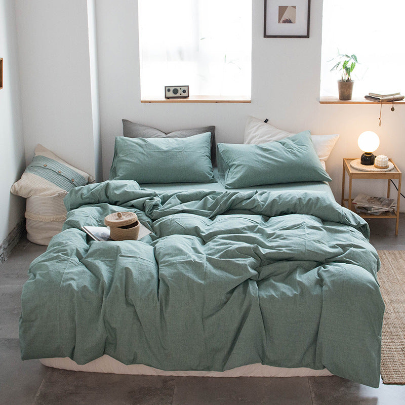 Japanese-style all-cotton non-printed washed cotton four-piece wholesale stripe-dyed good product four-piece dormitory bedding