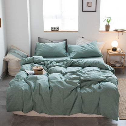 Japanese-style all-cotton non-printed washed cotton four-piece wholesale stripe-dyed good product four-piece dormitory bedding