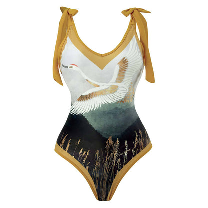 Sexy Retro One-Piece Swimsuit – Tight Fit, Strappy Design, Chiffon Cover-Up Skirt, European & American Fashion for Women