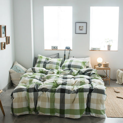 Japanese-style all-cotton non-printed washed cotton four-piece wholesale stripe-dyed good product four-piece dormitory bedding