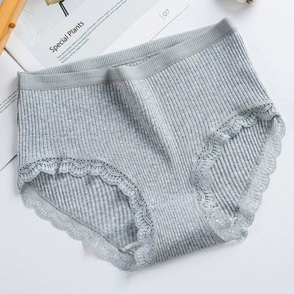 women's cotton quality girls' triangle bottoms women's high waist plus size pants lace edge middle waist