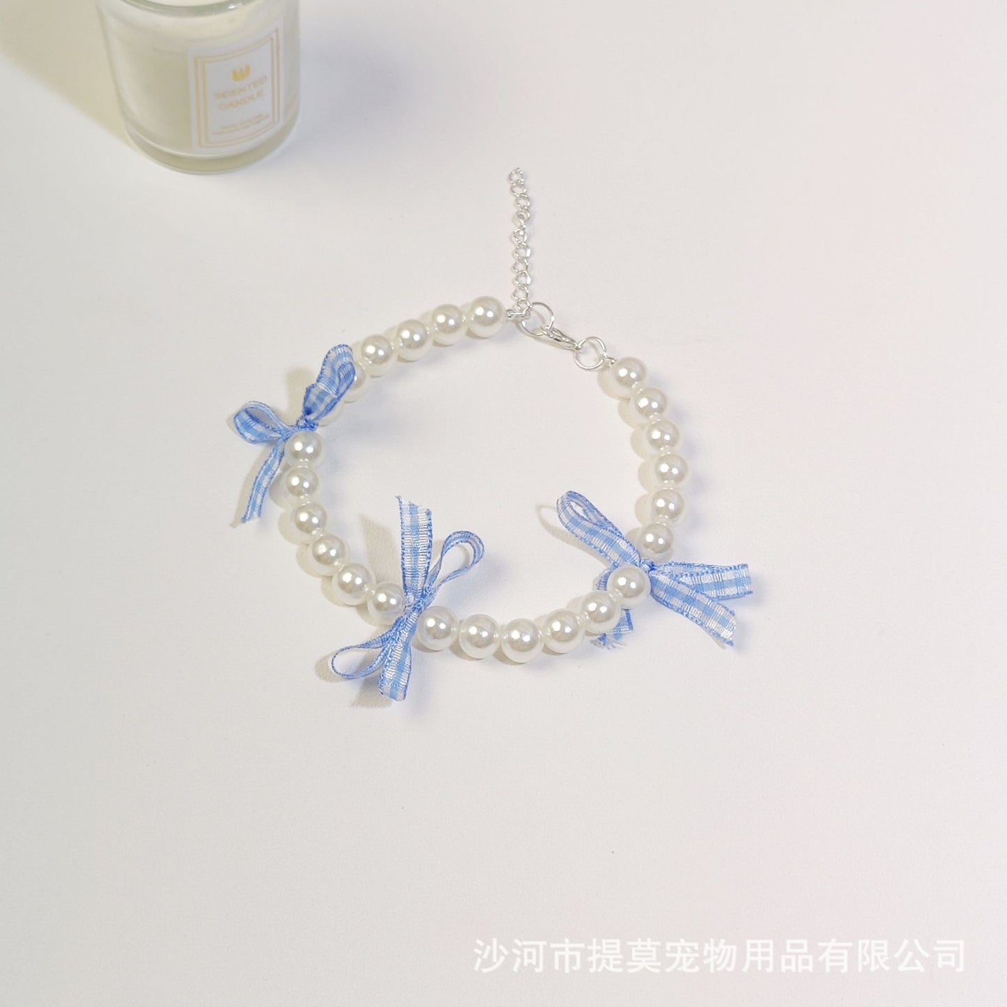 Pet cat devon kitten dog pearl necklace collar small fragrance breeze gemstone bow puppet accessories cross-border
