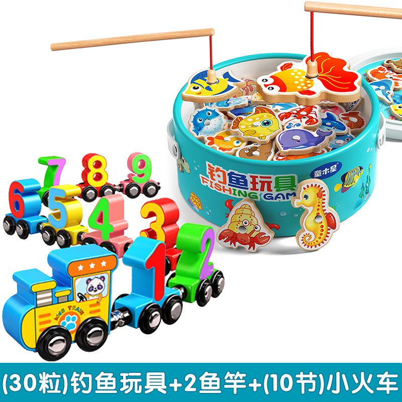 Kids Fishing Toys Magnetic Wooden Fish 1 to 3 Year Old Baby Educational Early Education Cognition Marine Fish First Year Gift