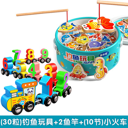 Kids Fishing Toys Magnetic Wooden Fish 1 to 3 Year Old Baby Educational Early Education Cognition Marine Fish First Year Gift