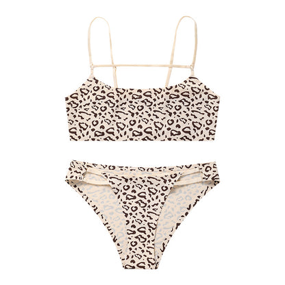 Leopard print bra set female sense European and American style no steel ring gathered on the top breathable temptation sexy lingerie set
