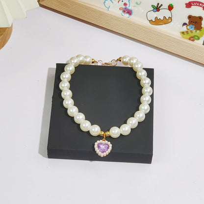 Pet cat devon kitten dog pearl necklace collar small fragrance breeze gemstone bow puppet accessories cross-border