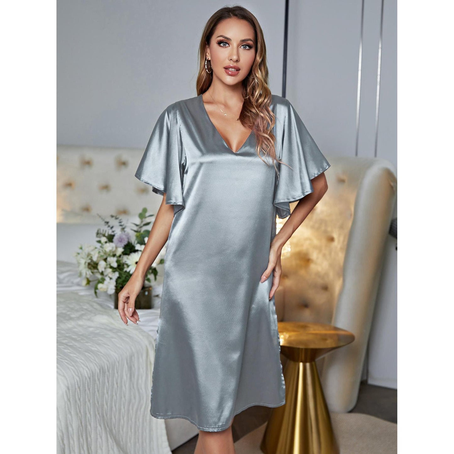 pajamas women imitation silk home clothes ice silk satin nightdress summe southeast Asia independent station