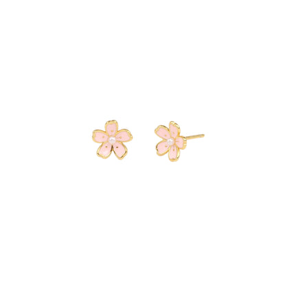 S925 sterling silver foreign trade jewelry creative personality Japanese cherry blossom earrings small fresh and cute pink flower earrings
