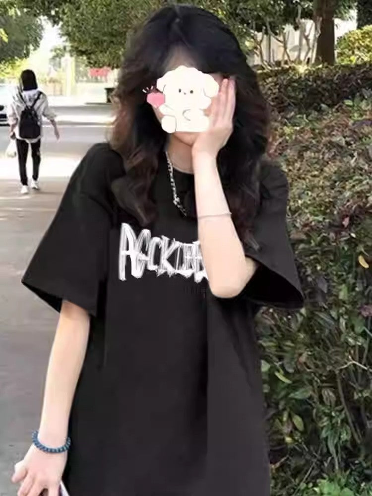 Pure cotton American short-sleeved T-shirt women's new explosive summer loose oversized design niche half-sleeve upper clothes