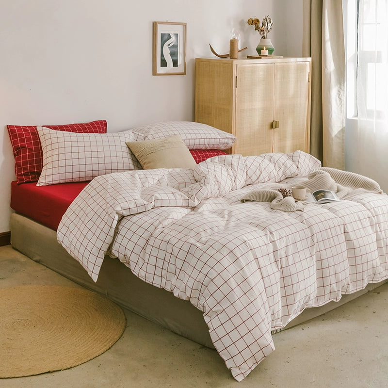 Simple cotton fitted sheet style naked sleeping solid color four-piece set