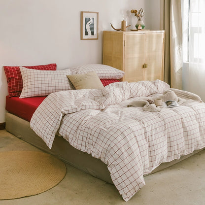 Simple cotton fitted sheet style naked sleeping solid color four-piece set
