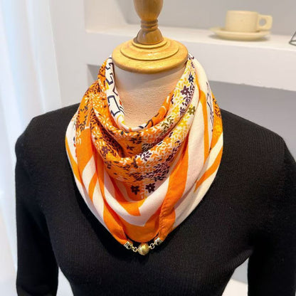 warm square scarf, magnetic buckle, triangle silk scarf, cotton scarf, women's spring, autumn and winter, style scarf, temperament and versatile