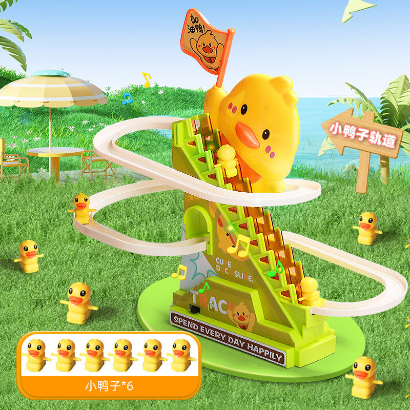 New Little Yellow Duck Electric Stair Climbing Toy Rail Car Slide Baby Puzzle 0-3 Years Old Baby Gift