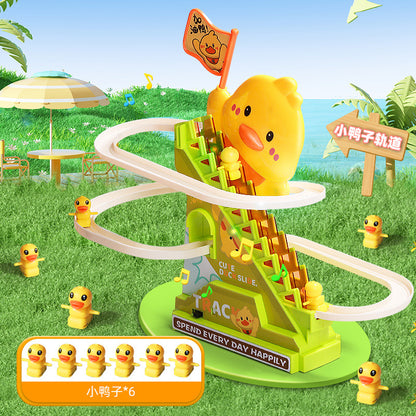 New Little Yellow Duck Electric Stair Climbing Toy Rail Car Slide Baby Puzzle 0-3 Years Old Baby Gift