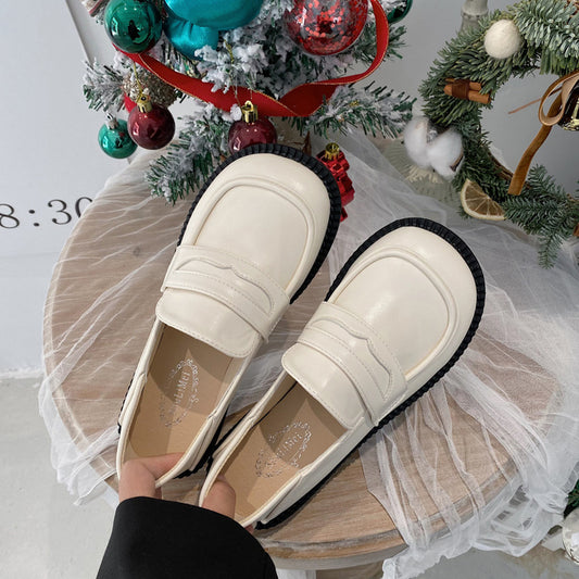 Small leather shoes women's white flat single shoes Japanese basic uniform shoes Korean style round toe daily loafers