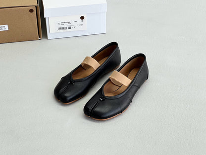 Pure original classic tabi new pleated tabi shoes female leather shallow mouth mid-heel pig's trotter ballet soft leather shoes