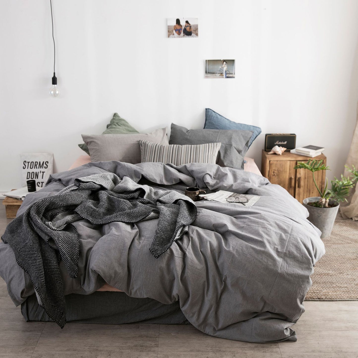 Japanese-style unprinted washed cotton four-piece good-quality cotton-dyed washed bedding bedding hotel student bedding