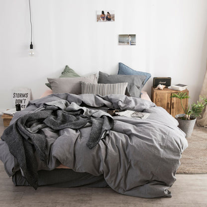 Japanese-style unprinted washed cotton four-piece good-quality cotton-dyed washed bedding bedding hotel student bedding