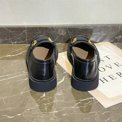Flat-bottomed loafers women's spring new Japanese jk commuter single shoes soft-soled slip-on metal leather shoes